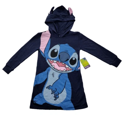 迪士尼 Stitch 女孩连帽长袖角色扮演连衣裙 6-6X 码全新带标签 — 第 1/4 张图片