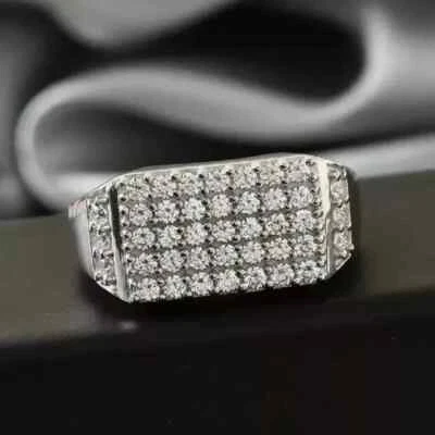 Cluster Men's Wedding Ring 2Ct Round Lab Created Diamond 14K White Gold Plated - Image 1 of 4