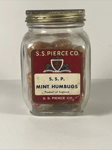 Vintage S.S. Pierce Mint Humbugs England Jar With Paper Label And Mints - Picture 1 of 6