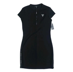 Guess Damen Scuba Krepp ärmellos über Knie Logo Kleid schwarz Größe Large neu mit Etikett - Bild 1 von 8