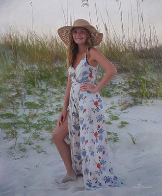 American Eagle 花卉郁金香腿连身裤女式 4 V 领可调肩带 — 第 1/4 张图片