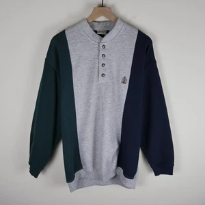 Vintage 90s Bugle Boy Colorblock Henley Sweatshirt Green Navy Gray XL 23,5x28,5 - Bild 1 von 14