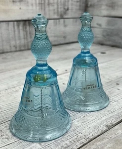 Set Of 2 Vintage Viking Art Glass Blue Bell Diamond Pattern EUC 🩵 - Picture 1 of 13