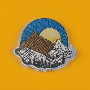 Embroidered Iron On Patch Nature Outdoors Mountains Sunrise Camping Adventure - Picture 1 of 2