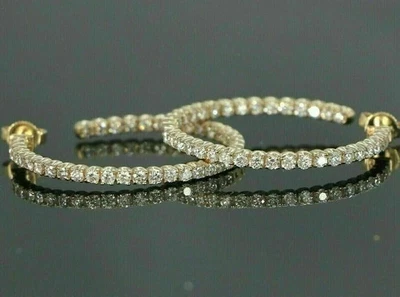 Pendiente aro redondo de diamante creado en laboratorio de 4 quilates enchapado en oro amarillo de 14 quilates Foto 1 de 4