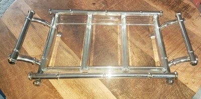 Bandeja para servir dividida de bambú Maurice Duchin 3 insertos de vidrio ~ MCM de colección Foto 1 de 4