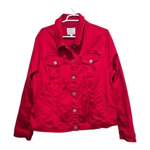 Torrid Red Denim Jacket Size 3X Stretch Jean Jacket Cotton Spandex Long Sleeve - Picture 1 of 9