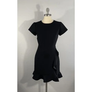 Club Monaco Etuikleid Damen 00 Schwarz Kurzarm Rüschen Drapiert Rock Kleid - Bild 1 von 11