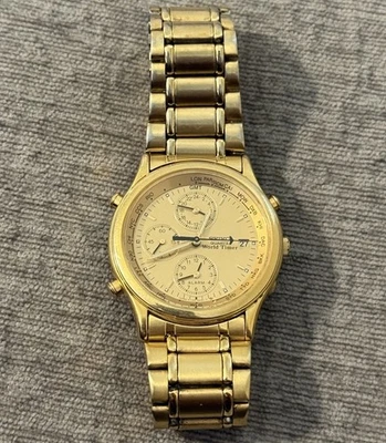 Men's Seiko World Timer Chronograph Gold Tone Quartz Watch 5T52-6A29 TESTED - Image 1 of 4