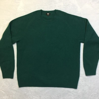 Suéter Uniqlo Para Hombre Talla L Verde azulado 100% Lana Cuello Redondo Manga Larga Pullover Foto 1 de 4