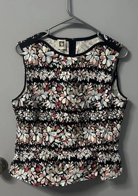 Anne Klein Estampado Floral; Gancho Trasero Sin Mangas Top - Talla 14, 19” En Todo el Pecho. Foto 1 de 4