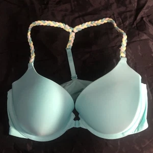 Victoria Secret Razorback Demi Bra 32D Aqua Front Close Braided Strap Underwire - Picture 1 of 6