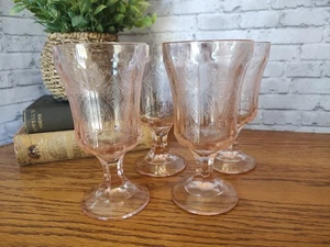 4 Vtg Pink Indiana Glass Water Goblets Madrid Classic Tea Time Party - Picture 1 of 6