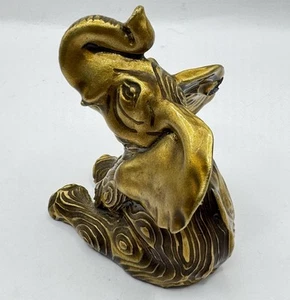 3" Vintage Brass Sitting Elephant Figurine Trunk Up Paperweight Etched Adorable - Picture 1 of 10