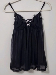 Victoria Secret Lingerie Teddy Medium Black Mesh Lace Babydoll Dress Chemise - Picture 1 of 7