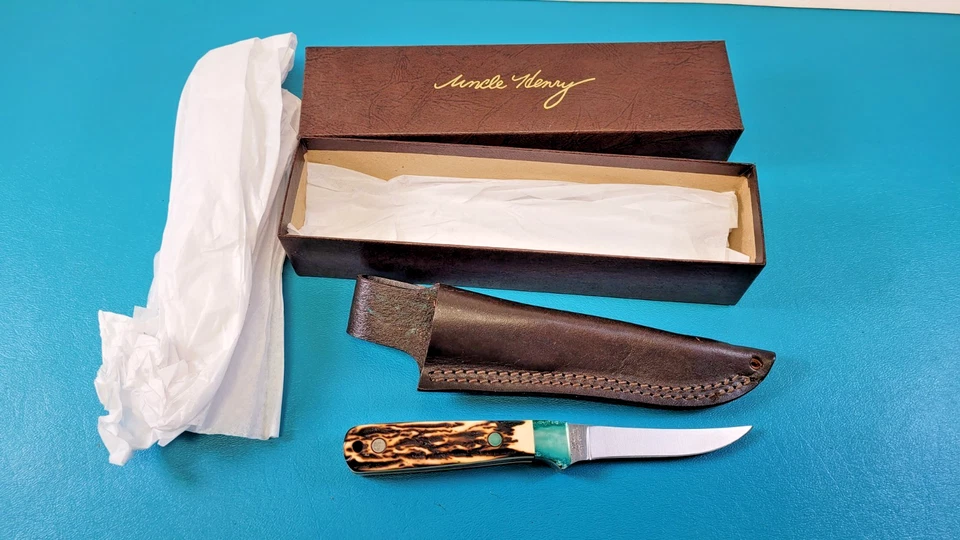 Cuchillo Schrade + 164 Uncle Henry de colección como nuevo EE. UU. + funda y caja NOS Schrade TR714 Foto 1 de 4