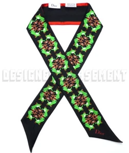 DIOR black FROGS by Chris Martin MITZAH skinny 2-sided Silk scarf NEW Authentic! - Picture 1 of 5
