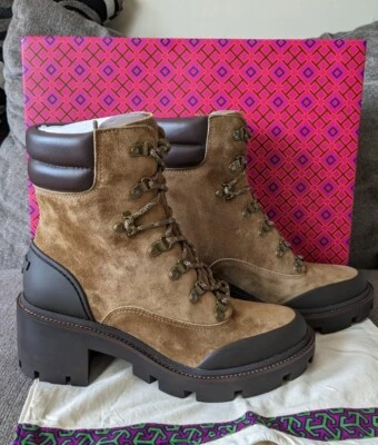  BOTÍN CON CORDONES TORY BURCH SUELA DE ASA EXCURSIONISTA GAMUZA CUERO Talla 9.5 Foto 1 de 4