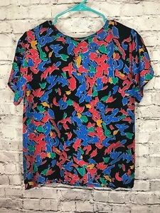 FOLIO By FIRE ISLANDER Women's Pullover SS Rayon Multi-Color Blouse Top Size: 10 - Picture 1 of 4