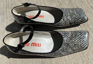 VTG Miu Miu Prada Chevron Overlay Mary Jane Heels ~ Size 39 ~W/ Box #9108MD ~Y2K - Imagen 1 de 22