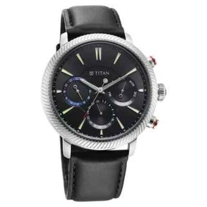 Titan Stellar Quartz Multifunction Black Dial Leather Strap Watch for Men - Picture 1 of 6