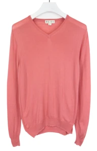 Reiss Jersey Hombre Mediano Coral Jersey Cuello En V Lana Pura Apretado Punto - Imagen 1 de 9
