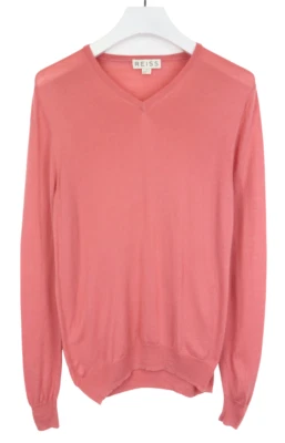 Reiss Jersey Hombre Mediano Coral Jersey Cuello En V Lana Pura Apretado Punto - Imagen 1 de 4