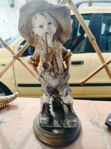 Bambino Con Pipa Capodimonte 26 Cm Con Base Lignea Marchiato  - Imagen 1 de 12