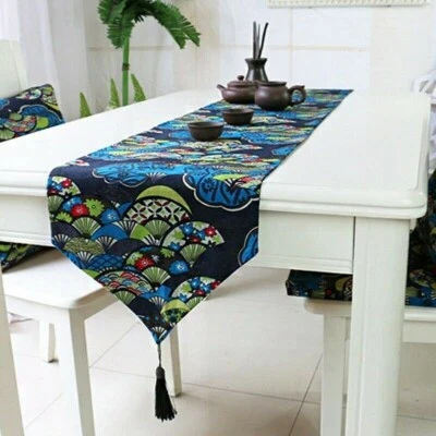Japanese Print Table Runner Tassel Edge Desk Decoration Chinese Tablecloths Red - Image 1 of 4