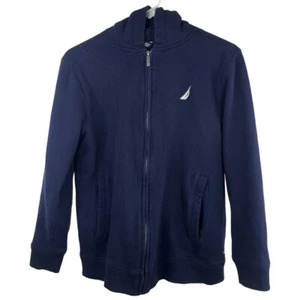 NAUTICA Unisex Kids Navy Full Zip Hoodie Sail Boat Logo FleeceLike Lining Size L - Picture 1 of 6