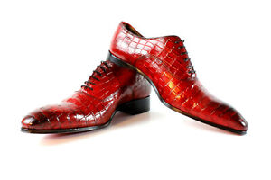 IVAN TROY/Victor Red Crocodile Print Italian Mens Dress Shoes/Made in Italy/