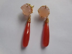 Hand Carve Stud Earring, Chandelier Earring,Chalcedony Earring, Fashion Jewelry - Picture 1 of 6