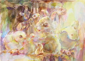 POSTCARD UKRAINЕ JaneB Spring in the rabbit hole VII (Jane Bazelyuk) - Picture 1 of 2