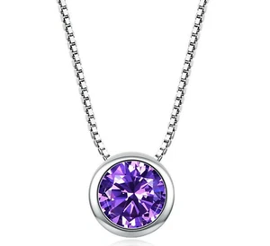 2 ct. Simulated Amethyst Solitaire Bezel Slider Necklace in Sterling Silver - Picture 1 of 4