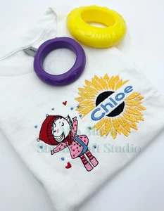 Youth Sunflower Girl Birthday Shirt Custom Embroidery Long Sleeve Cozy Cute - Picture 1 of 5