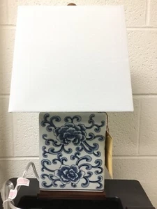 Ralph Lauren blau Porzellanoptik Tisch Akzent Lampe & Schirm NEU - Bild 1 von 4