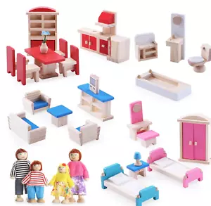 TOY DAZE Wooden Dollhouse Furniture Sturdy Toys 35 Pieces 5 Rooms DOLLS NOT INCL - Picture 1 of 6