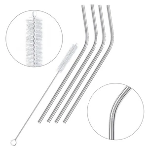 4 x Metall Edelstahl Getränke Strohhalm wiederverwendbar für alle Anlässe & Strohhalm Reiniger - Bild 1 von 4