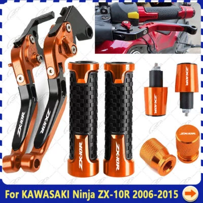 For KAWASAKI Ninja ZX-10R 2006-2015 CNC Handle Grips Cap Brake Clutch Levers NEW Foto 1 de 4