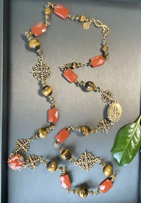 Collar Robin Steele Vintage Patrimonio Joyería Fina Usado Ojo de Tigre Putti Nueva York Foto 1 de 4