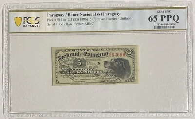 Paraguay 1886 5 Centavos Fuertes P-S141a 💎 PCGS65 UNC Top Pop - Image 1 of 2