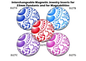 Russische Gzhel Magnet Schmuck Einsätze passend für Lupen & 23mm Anhänger Fächer - Bild 1 von 3