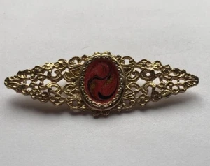 Vintage Filigree 3" Gold Tone Brooch Pin Jewelry HJ-38 - Picture 1 of 4