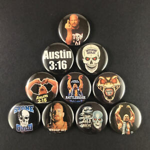 Stone Cold Steve Austin 1" Button Pin Set Wrestler WWF Wrestling Hell Yeah 