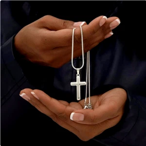 CHILDREN BOY GIRL SMALL CROSS CHRISTIAN On 925 Sterling Silver snake 16" Chain - Picture 1 of 6
