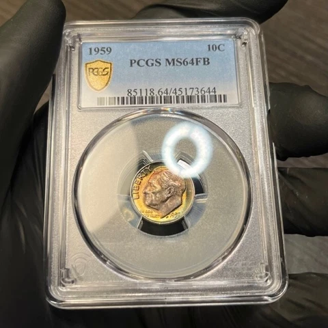 MS64FB 1959 10C Roosevelt Silver Dime, PCGS Secure- Pretty EOR End Of Roll Toned Cover