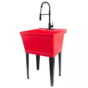 Tehila Utility Sink with Black Coil Pull-Down Faucet 19 Gallon - Red - Picture 1 of 10