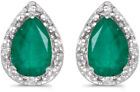 14k White Gold Pear Emerald And Diamond Earrings