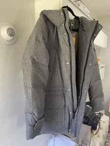 $ 1875 Montedoro Italien neu mit Etikett L Parka Wolle/Daunen gefütterter Mantel grau 50 Kapuze hervorragend - Bild 1 von 18