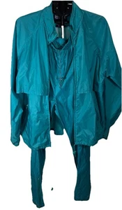 Vintage Lands End Teal Blue Nylon Track Wind Rains Suit Lg Jackt 42-44 Pant36-38 - Picture 1 of 19